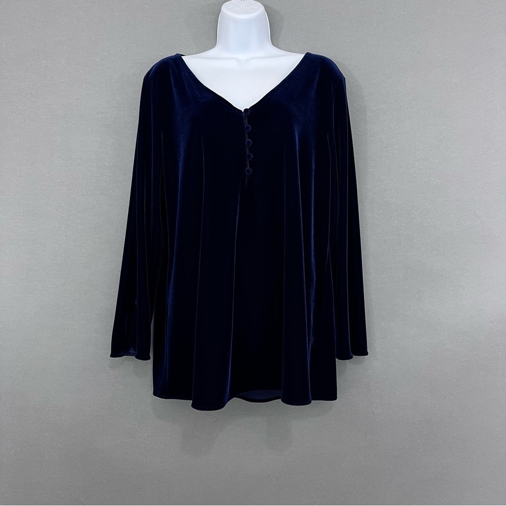 Soft Surroundings Blue Velvet V Neck Long Sleeve Top